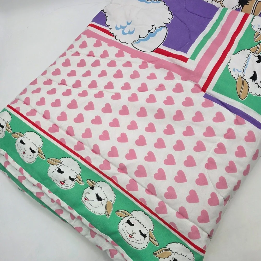 VINTAGE 1993 LAMB CHOP COMFORTER TWIN BEDDING ALL OVER PRINT HEARTS RARE EUC